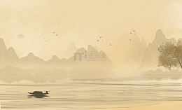 复古底纹山水卷轴展板背景