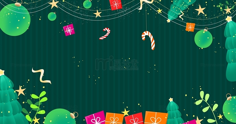 绿色圣诞节红圣诞花铃铛装饰剪纸背景