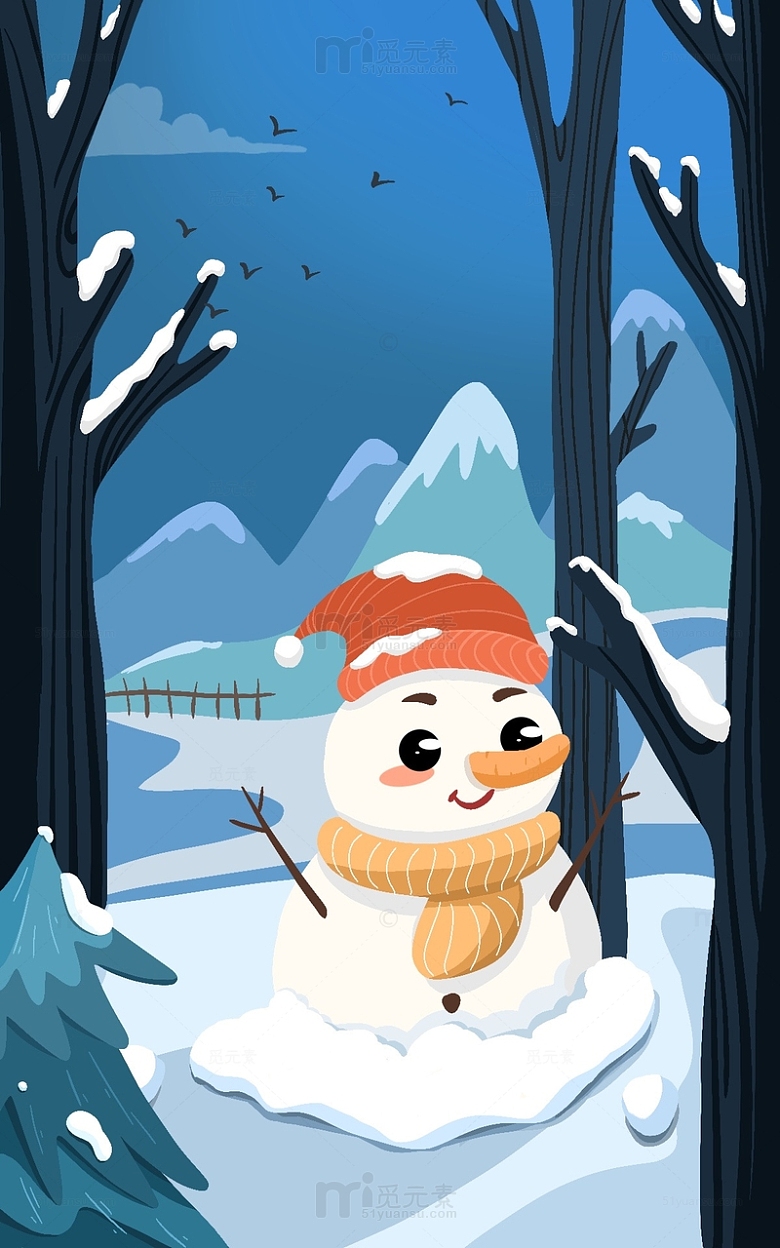 圣诞冬天雪人海报背景围巾树山