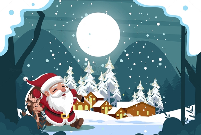 卡通圣诞老人冬天背景
