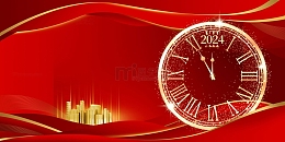 红色简约时钟元旦新年跨年2024龙年背景