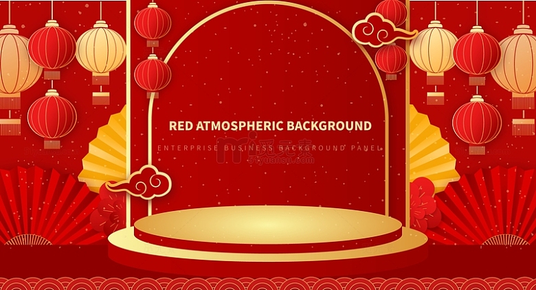 红色喜庆中国风新春节日电商展台装饰背景