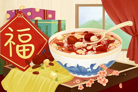 原创手绘腊八节插画