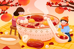 手绘创意腊八粥与儿童插画
