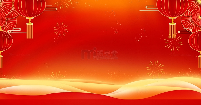 中国风国潮红色灯笼新春活动促销装饰背景