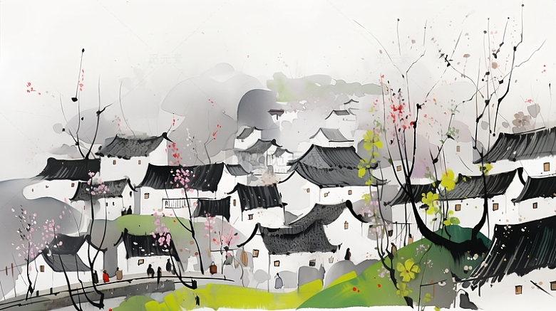中国风国画乡村背景