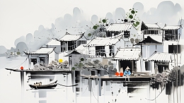 风景山水风水墨背景
