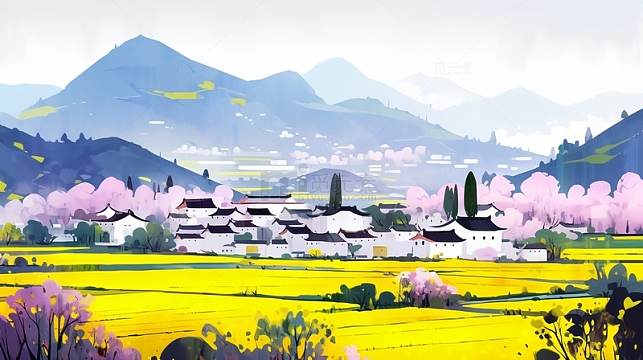 桃花春季乡村背景
