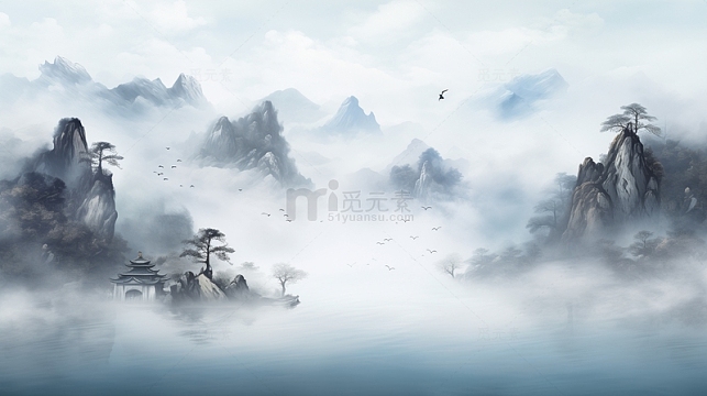意境水墨山脉插画背景
