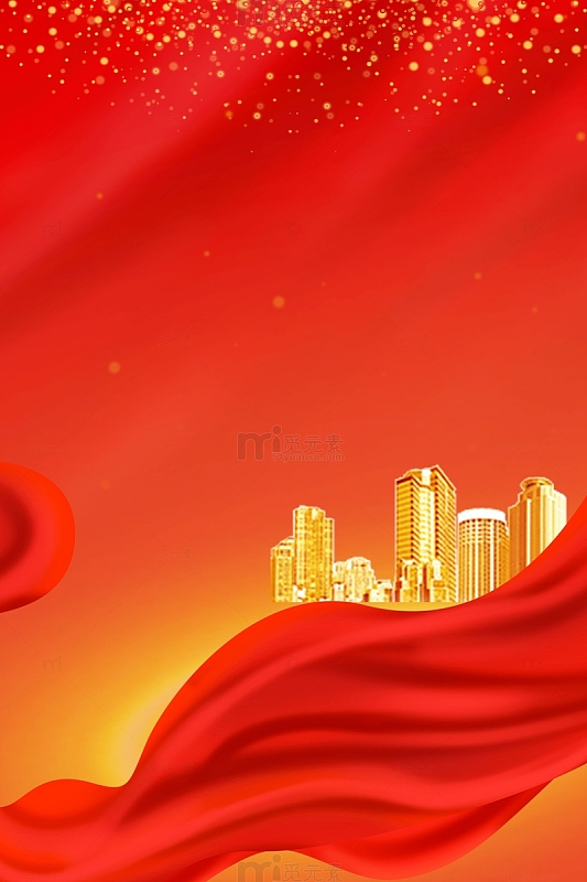 红色简约丝绸建筑背景