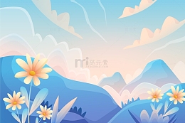 唯美蓝色日出风景插画