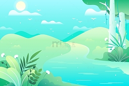绿色清新草坪溪流