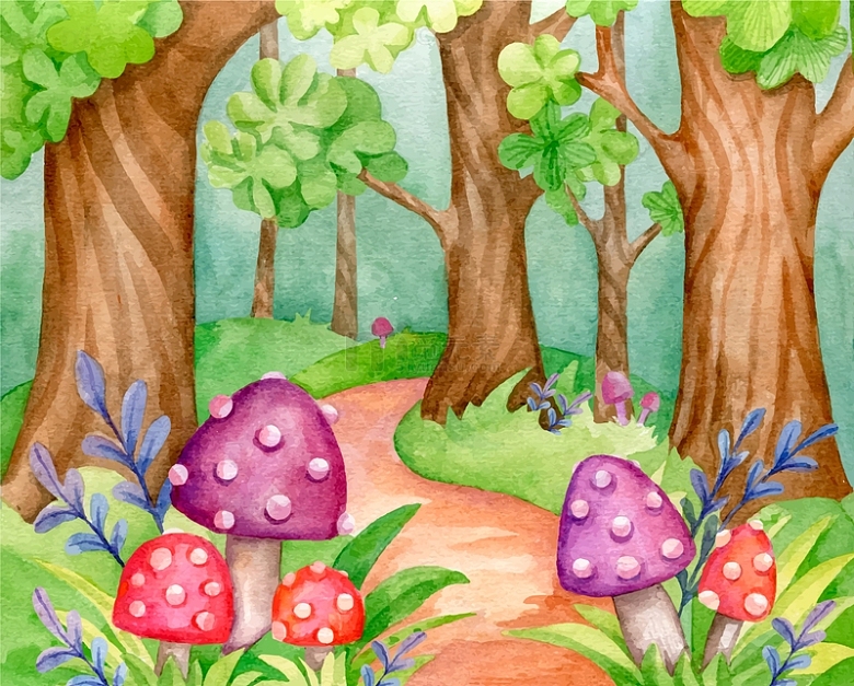 水彩森林插画
