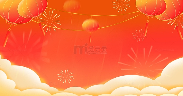 红色喜庆中国风灯笼传统祥云纹理装饰背景