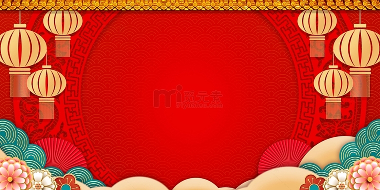红色喜庆中国风剪纸风新年春节背景