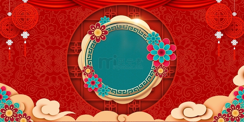 红色中国风喜庆新年春节灯笼边框背景