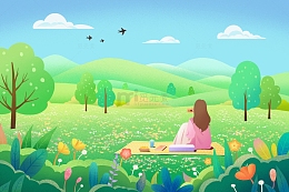 春天户外踏青人物插画