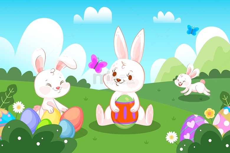 兔子一家在草地上玩耍