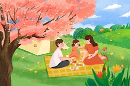 春天亲子出游踏青一家人春游背景