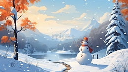 冬天雪景雪人简约背景