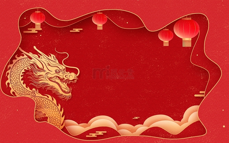 2024新年龙年红色中国风剪纸背景