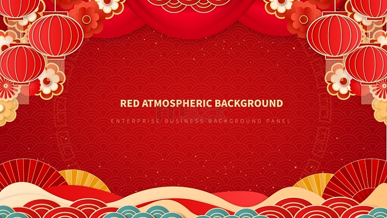 红色喜庆中国风复古新春装饰边框背景