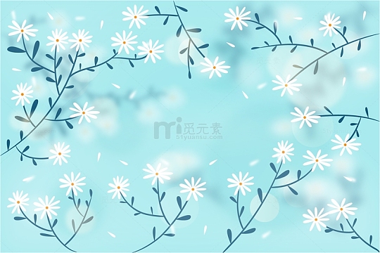 小清新蓝色花草弥散风背景