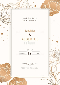 金色描边花卉时尚邀请函