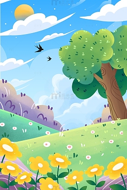 春暖花开生机勃勃春天元素