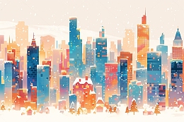 简约渐变城市建设插画背景