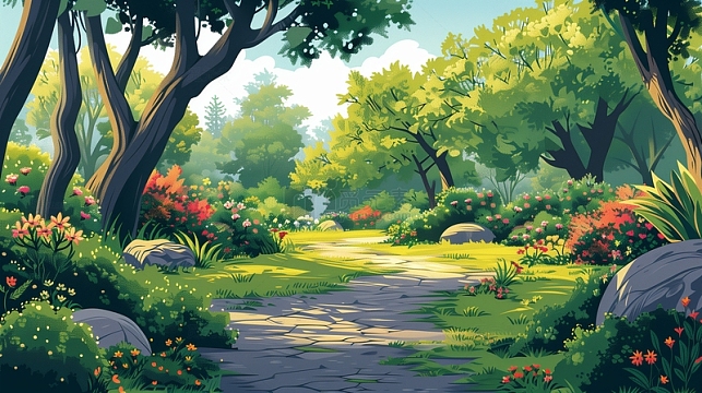 风景插画草地远山背景