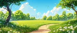 春暖花开生机勃勃插画背景