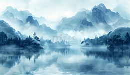 中国古风水墨山水画banner背景