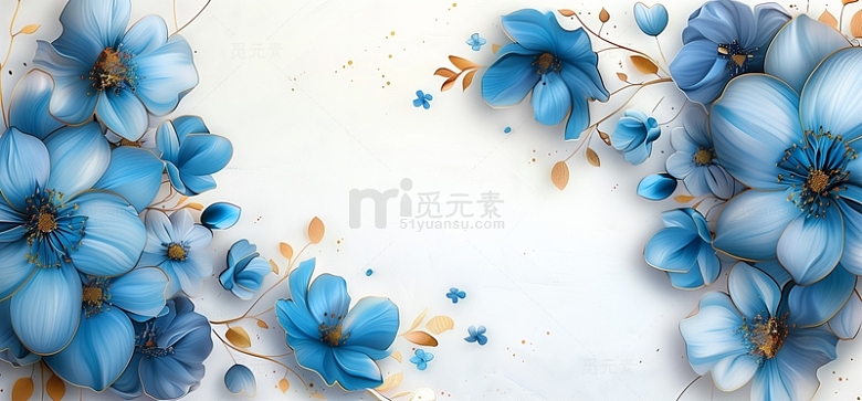 蓝色唯美浪漫质感花朵海报背景