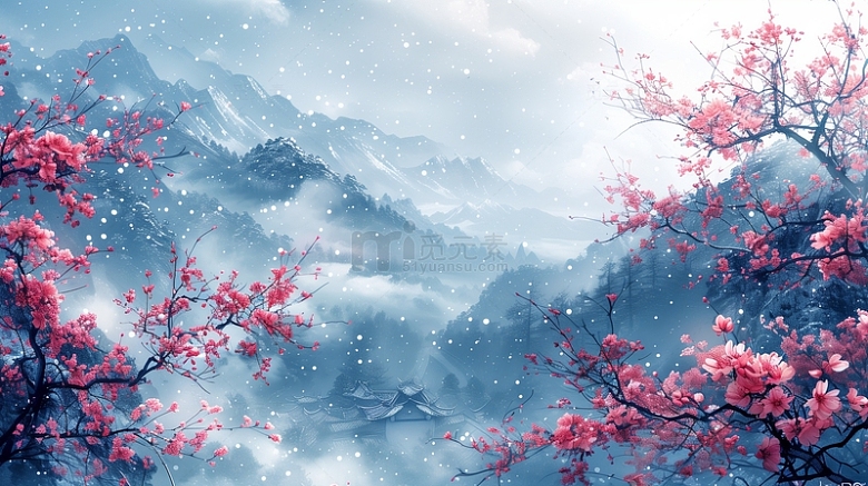水墨画樱花中国风背景