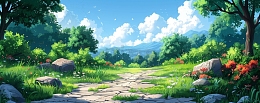 小清新风景森林蓝天白云户外装饰背景
