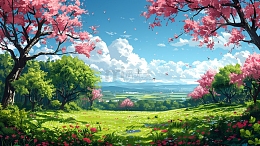 春暖花开插画背景