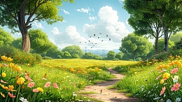 天空草地卡通背景