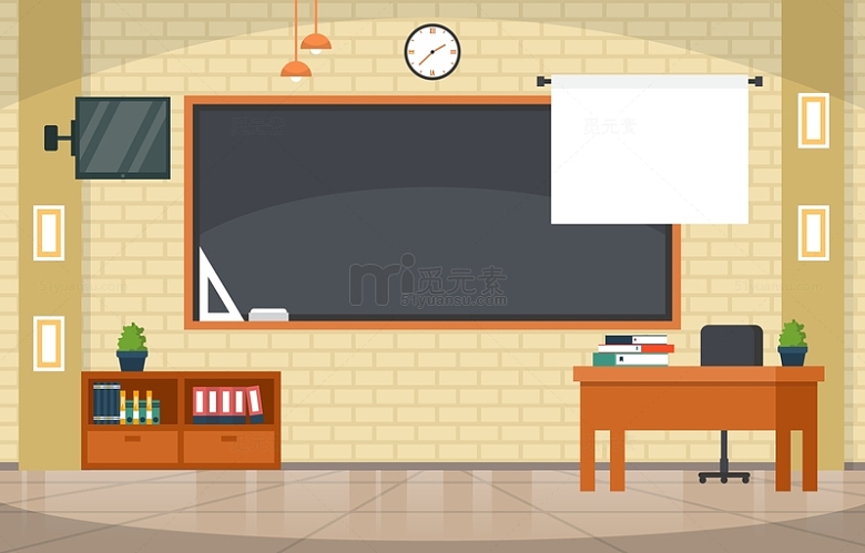 室内黑板教室插画
