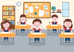 学生教室上课场景插画