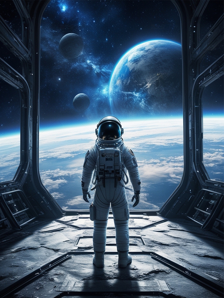 宇航员在空间站看太空