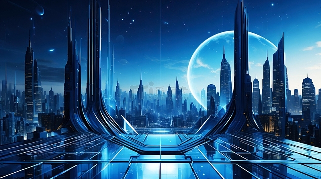 蓝色梦幻科技城市背景