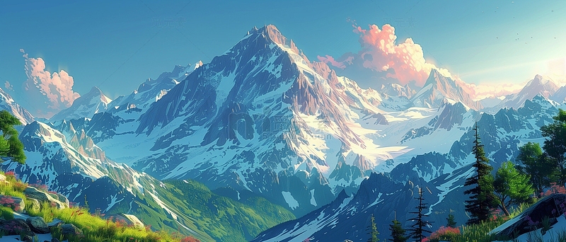 手绘雪山冰山背景图