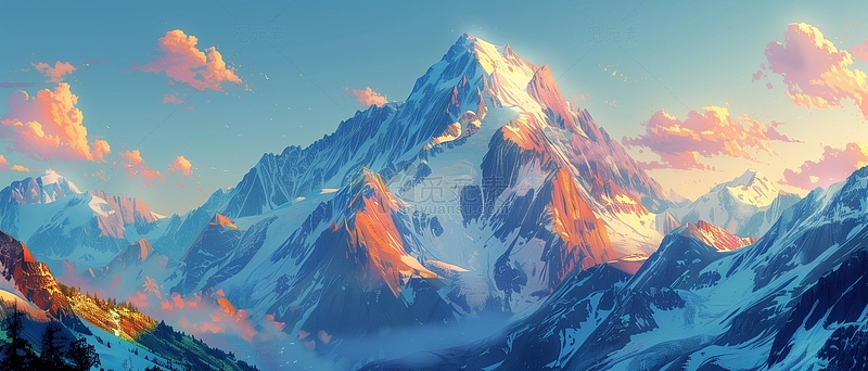 唯美雪山日照金山海报背景图