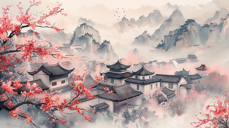 中国风手绘水墨山水水墨风背景元素