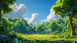 手绘绿色森林背景