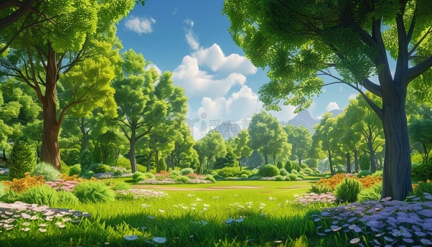 树林森林植物花草手绘背景图