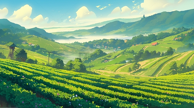 卡通茶叶茶园背景