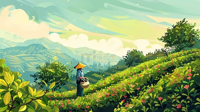 采茶插画场景