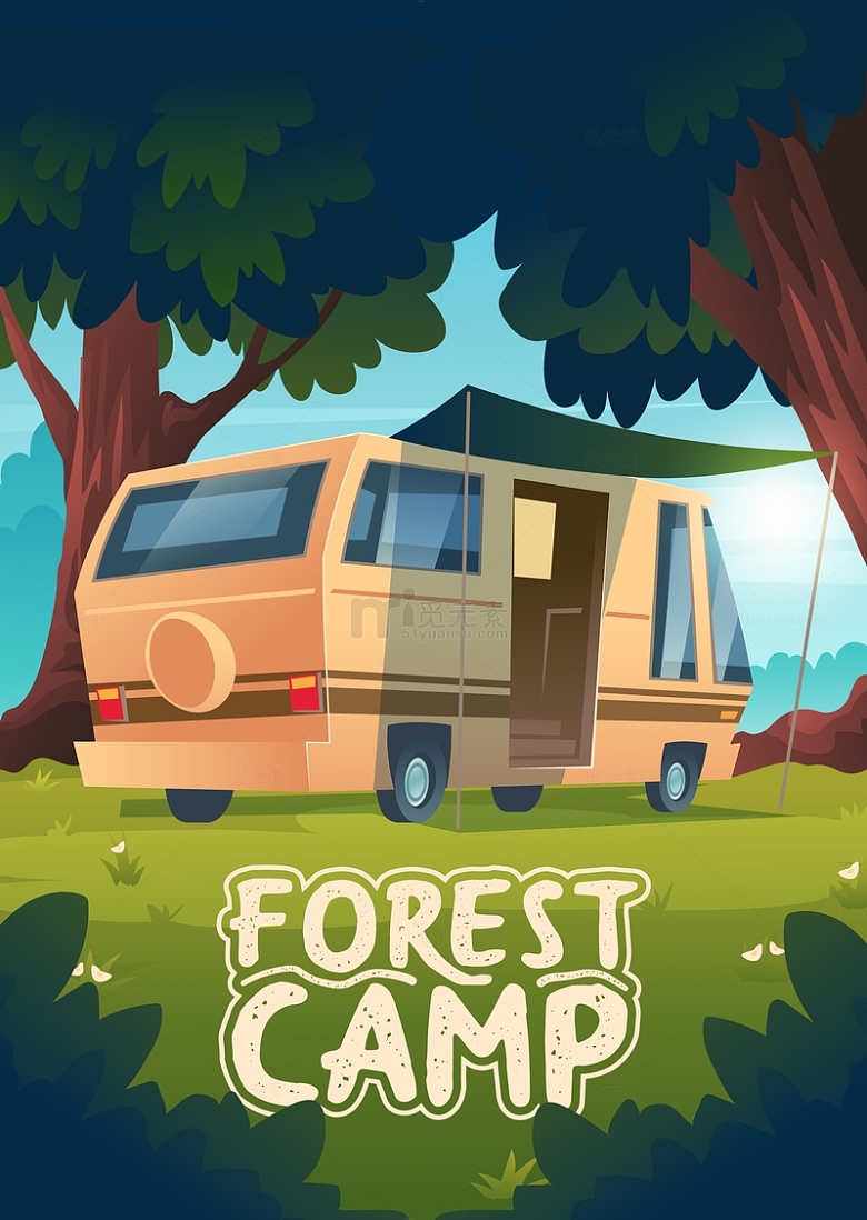 森林露营房车卡通海报